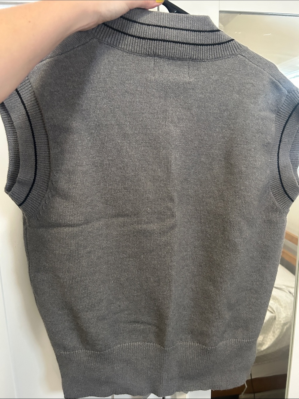 Cider Women’s Gray V-Neck Knit Sweater Vest with Teddy Bear Patch - Picture 6 of 10